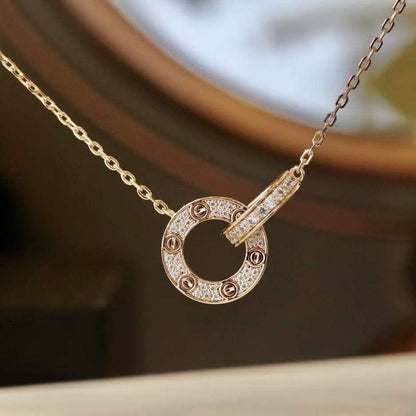 [Elite]LOVE 7.6MM NECKLACE ROSE GOLD AND SILVER  FULL DIAMOND