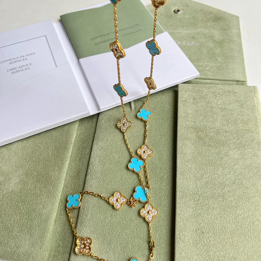 [Elite]CLOVER 20 MOTIFS TURQUOISE DIAMOND NECKLACE