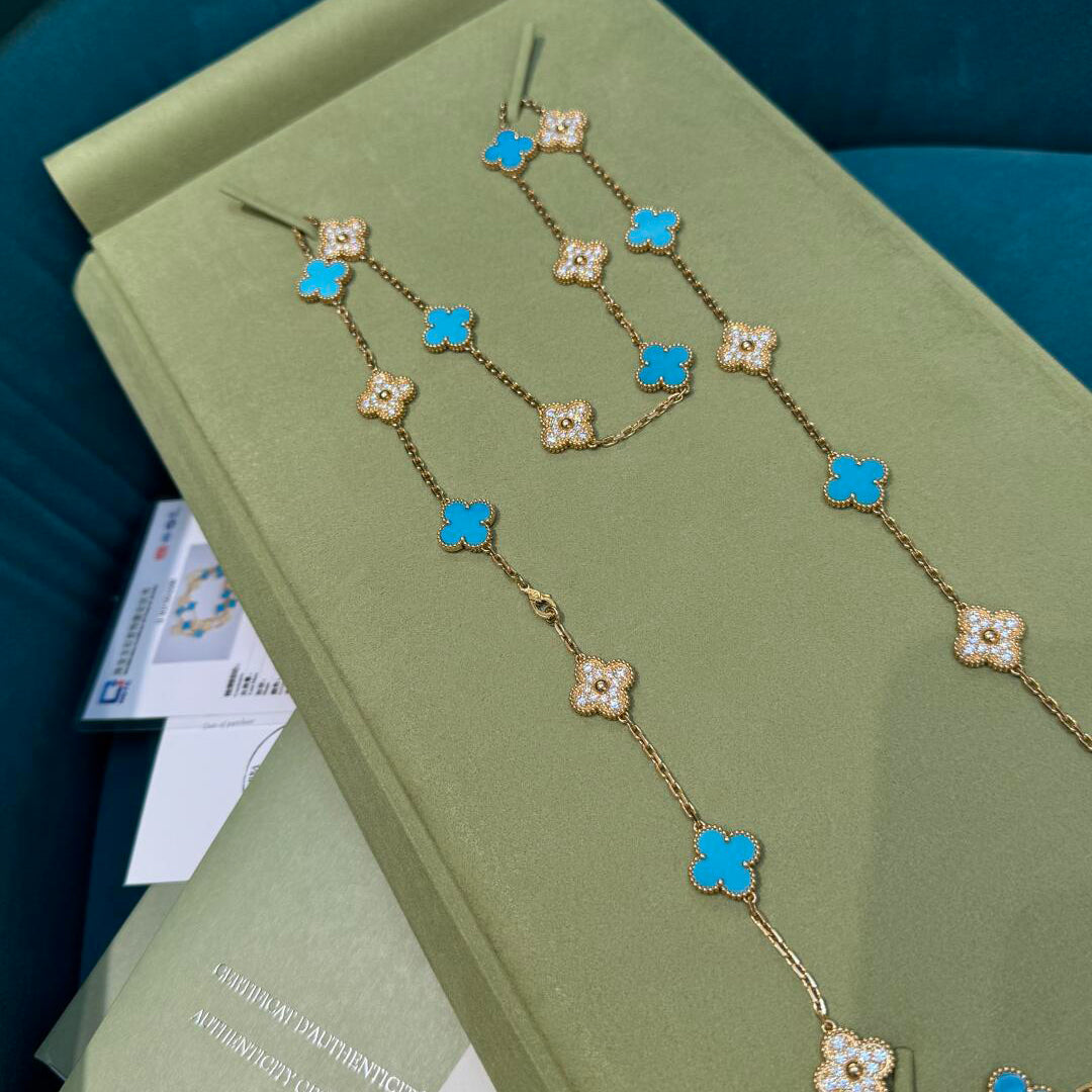 [Elite]CLOVER 20 MOTIFS TURQUOISE DIAMOND NECKLACE