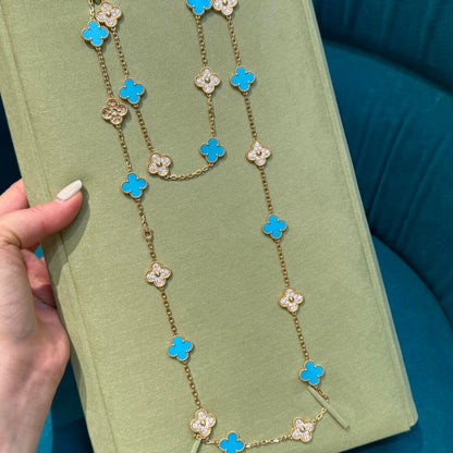 [Elite]CLOVER 20 MOTIFS TURQUOISE DIAMOND NECKLACE