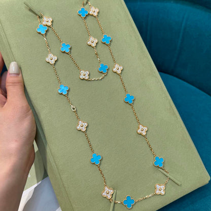 [Elite]CLOVER 20 MOTIFS TURQUOISE DIAMOND NECKLACE