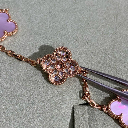 [Elite]CLOVER 10 MOTIFS DIAMOND PINK MOP NECKLACE