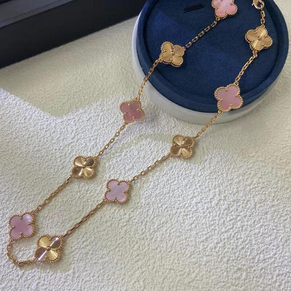 [Elite]CLOVER 10 MOTIFS  LASER PINK MOP NECKLACE