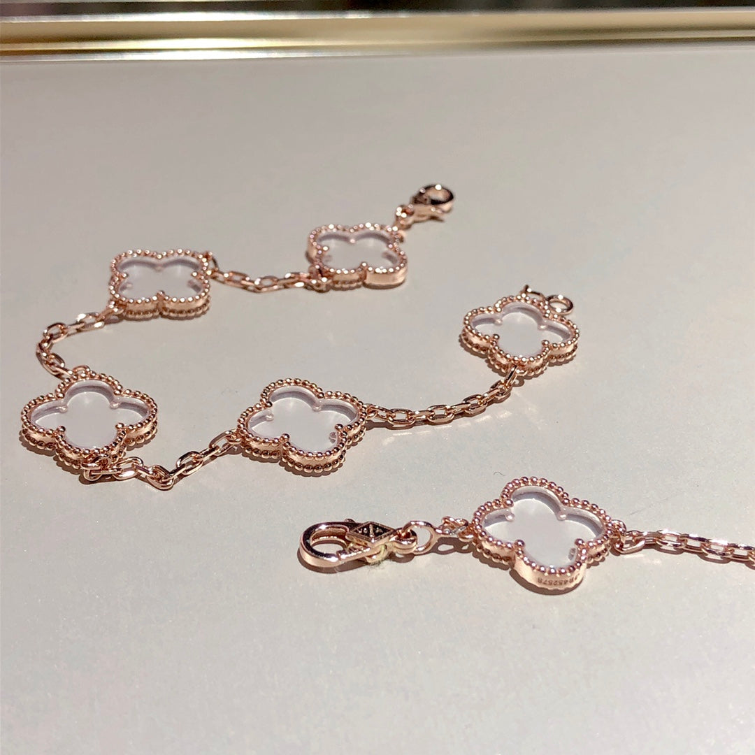 [Elite]CLOVER 5 MOTIF ROCK CRYSTAL BRACELET