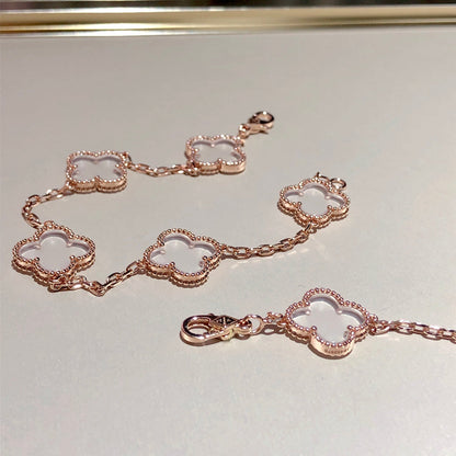 [Elite]CLOVER 5 MOTIF ROCK CRYSTAL BRACELET