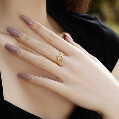 [Elite]Hollow Design Four-Leaf Clover Flower Shape Ring