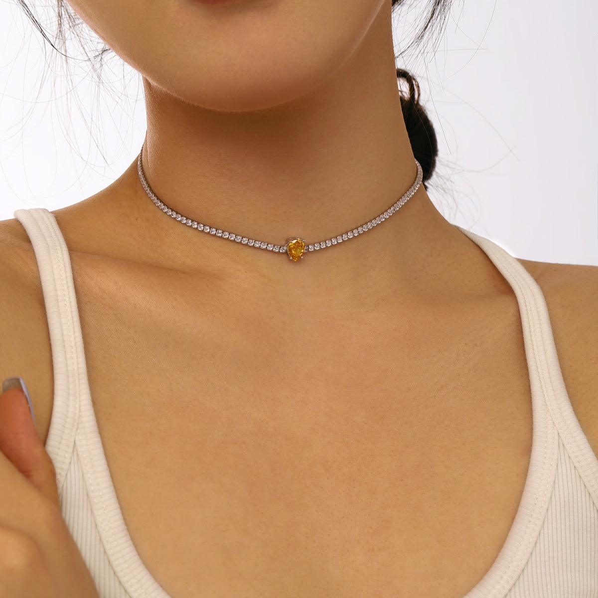 [Elite]1.0 carat Unique Pear Cut Tennis Necklace