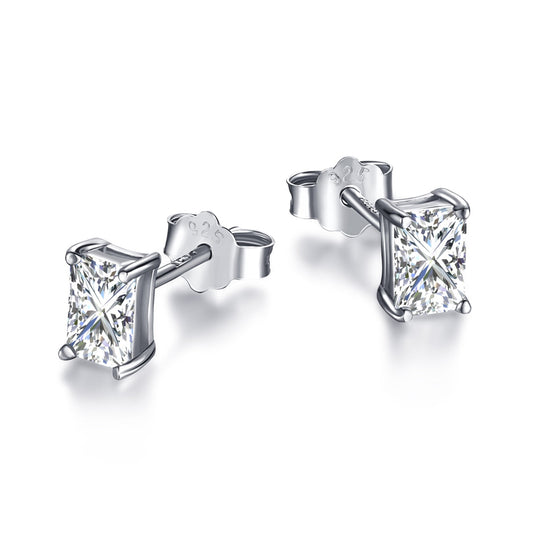 [Elite]Stylish Shiny Rectangular Center Stone Stud Earrings