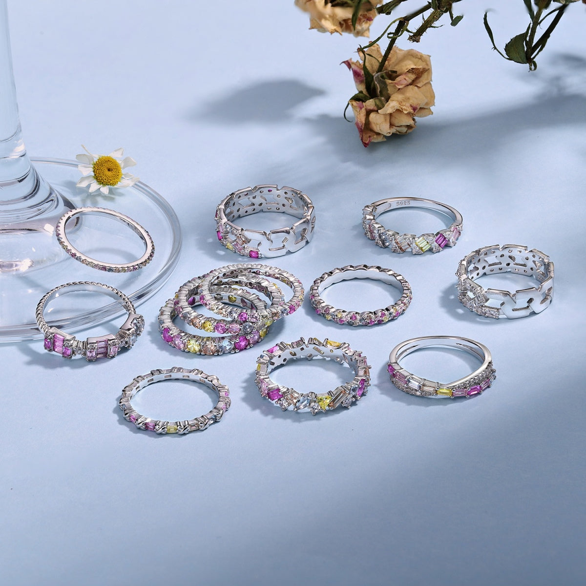 [Elite]Ornate Colorful Round Cut Tennis Ring