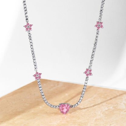 [Elite]Dazzling Pink Heart Flower Necklace
