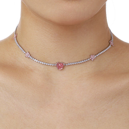 [Elite]Dazzling Pink Heart Flower Necklace