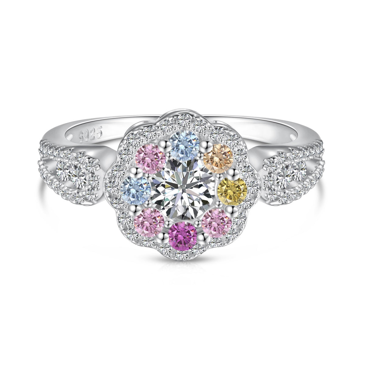 [Elite]Delicate Colorful Round Cut Flower Shape Wedding Ring
