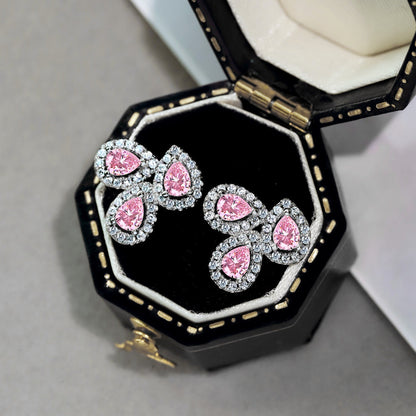 [Elite]Ornate Flower Shape Pear Cut Lover Earrings