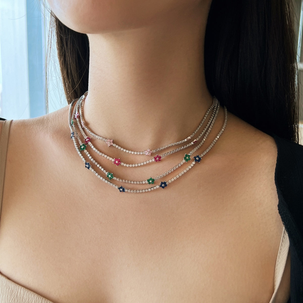 [Elite]Luxurious Colorful Flower Tennis Necklace