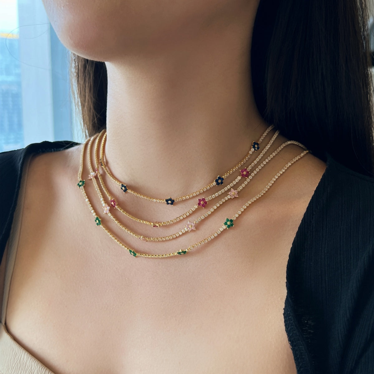 [Elite]Luxurious Colorful Flower Tennis Necklace