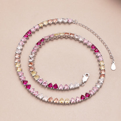 [Elite]Sparkling Colorful Full Heart Tennis Necklace