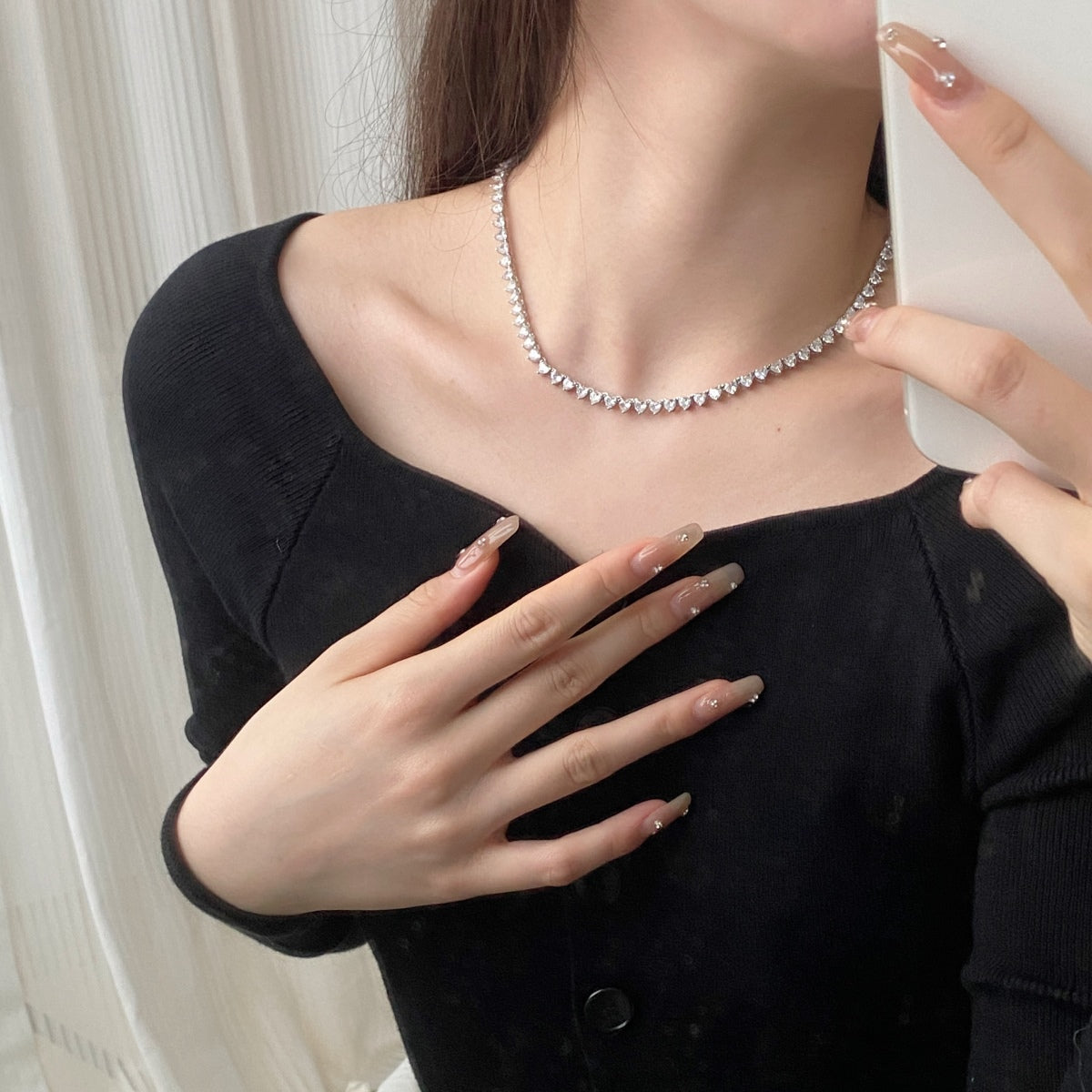 [Elite]Ornate Heart Cut Tennis Necklace