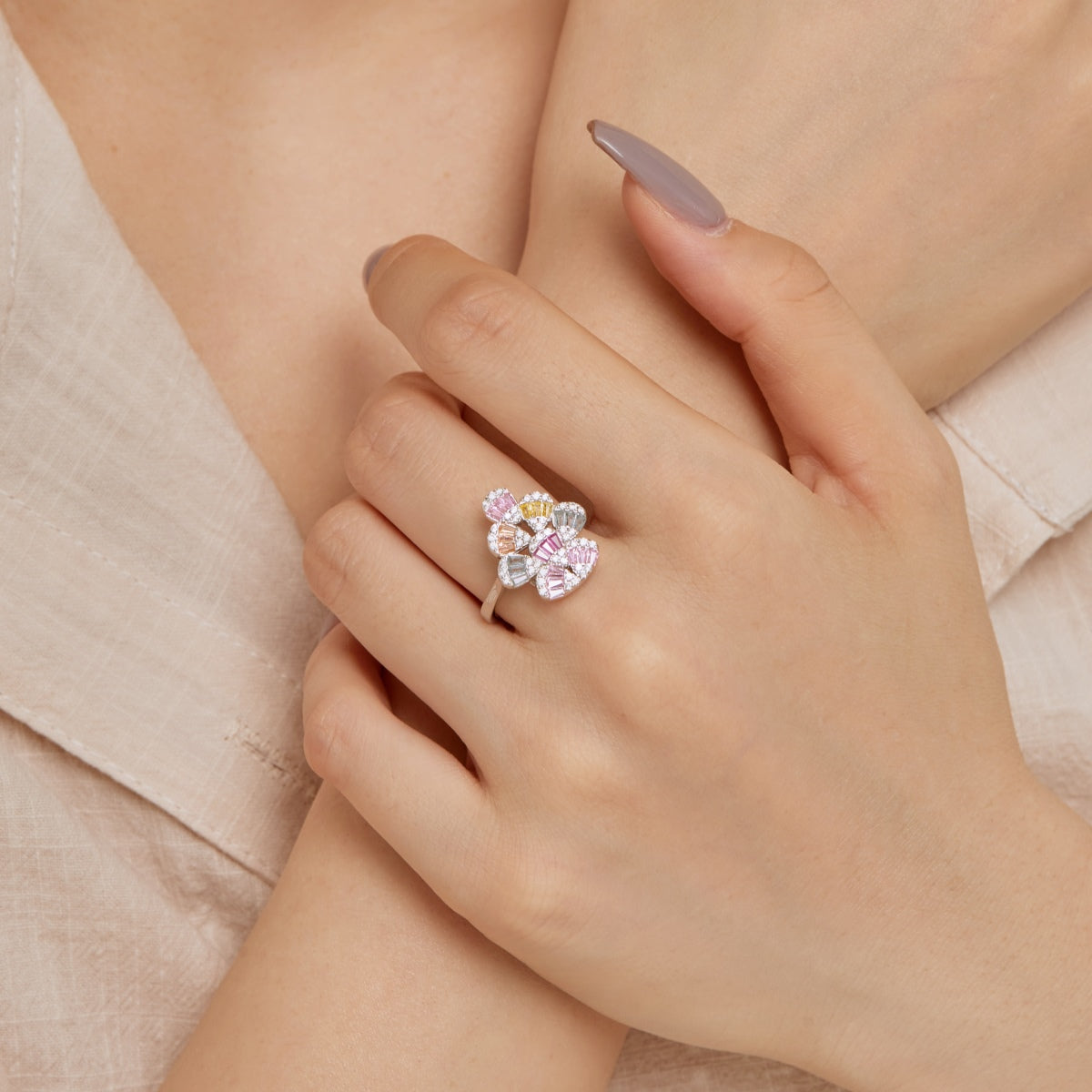 [Elite]Sparkling Colorful Water Drop Shape Daily Ring