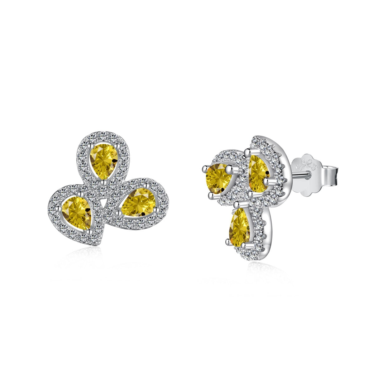 [Elite]Ornate Flower Shape Pear Cut Lover Earrings