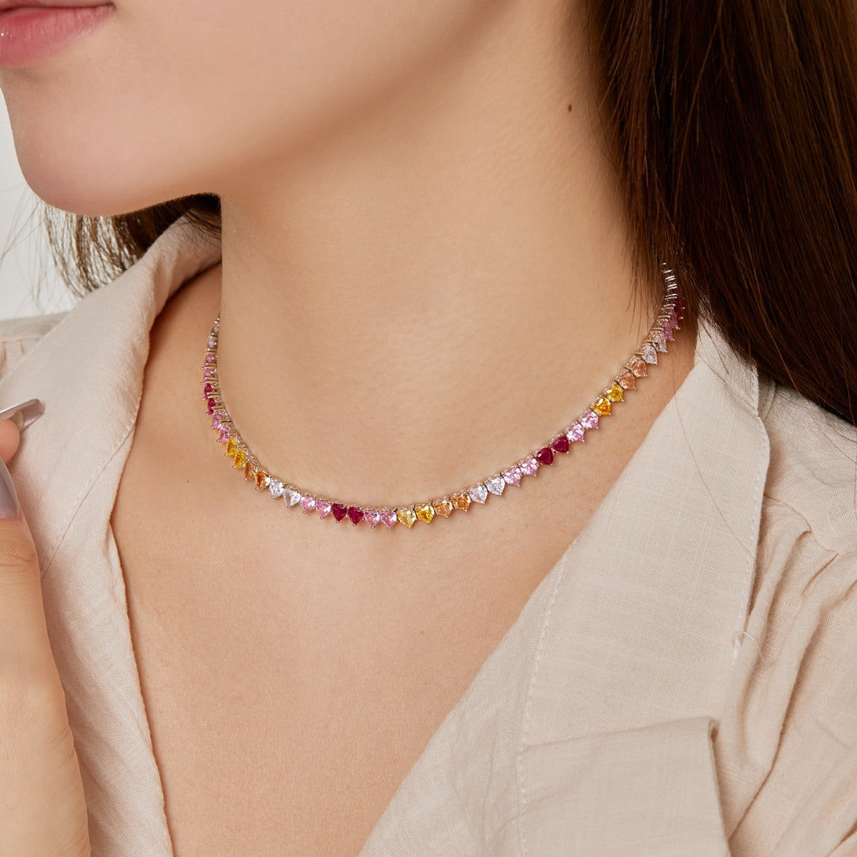 [Elite]Sparkling Colorful Full Heart Tennis Necklace