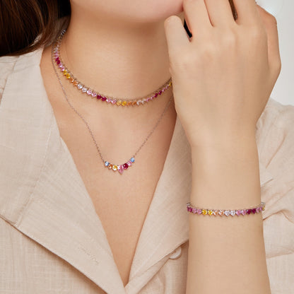 [Elite]Sparkling Colorful Full Heart Tennis Necklace