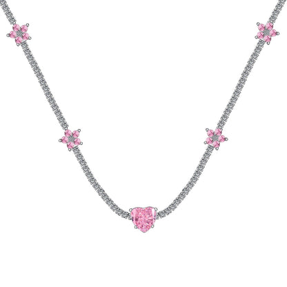 [Elite]Dazzling Pink Heart Flower Necklace