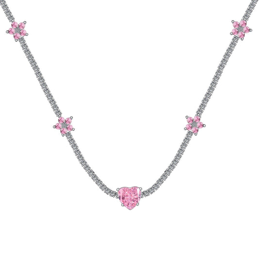 [Elite]Dazzling Pink Heart Flower Necklace