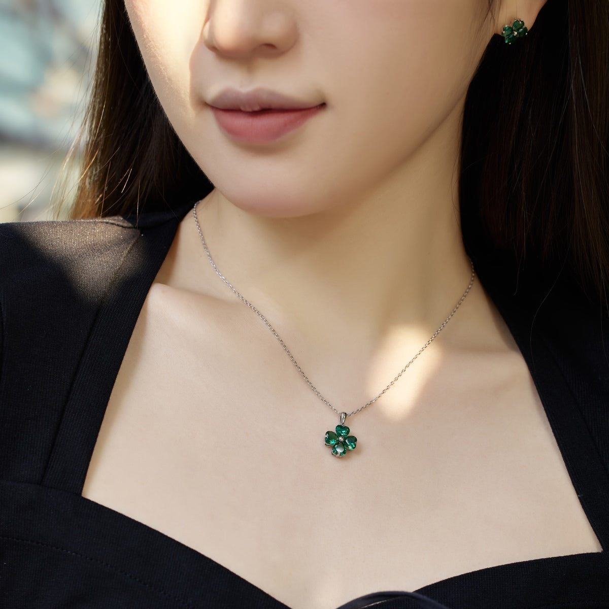 [Elite]Heart-Shaped Four-Leaf Clover Bead Necklace