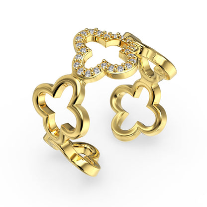 [Elite]Hollow Design Four-Leaf Clover Flower Shape Ring