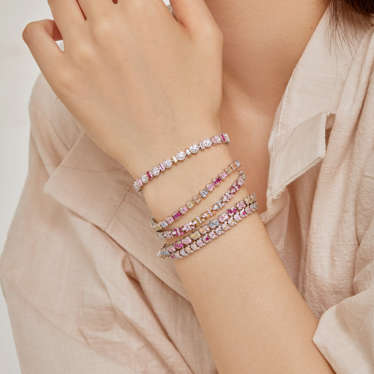 [Elite]Delicate Colorful Emerald Cut Daily Bracelet