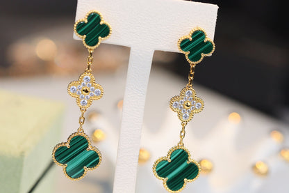 [Elite]CLOVER EARRINGS GOLD MALACHITE DIAMOND 3 MOTIF