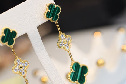 [Elite]CLOVER EARRINGS GOLD MALACHITE DIAMOND 3 MOTIF