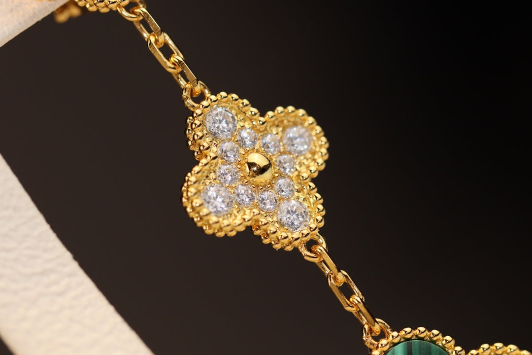 [Elite]CLOVER EARRINGS GOLD MALACHITE DIAMOND 3 MOTIF