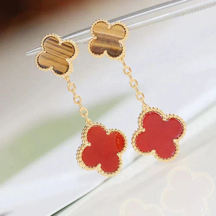 [Elite]CLOVER  2 MOTIF  TIGER EYE CARNELIAN EARRINGS