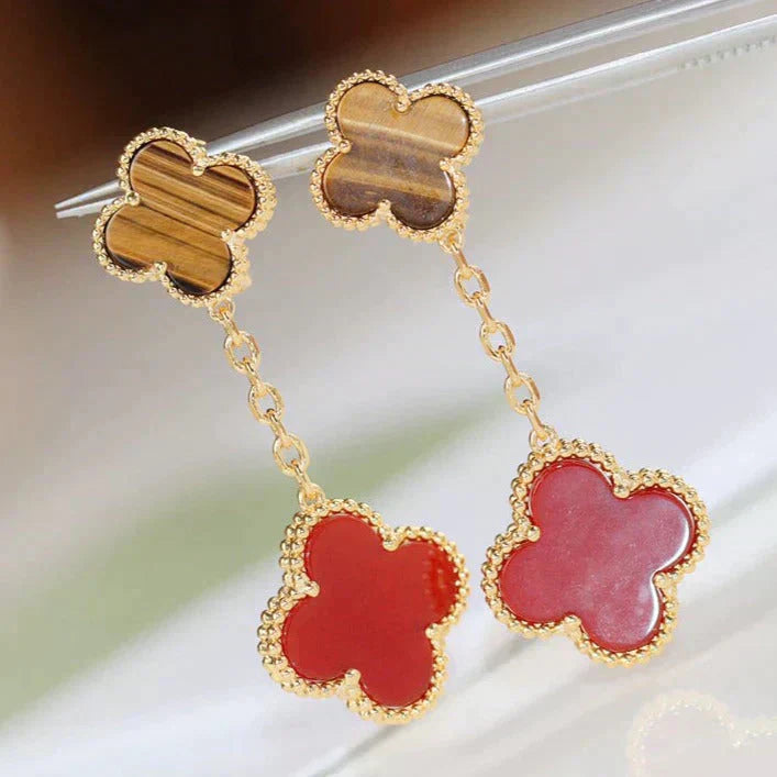 [Elite]CLOVER  2 MOTIF  TIGER EYE CARNELIAN EARRINGS