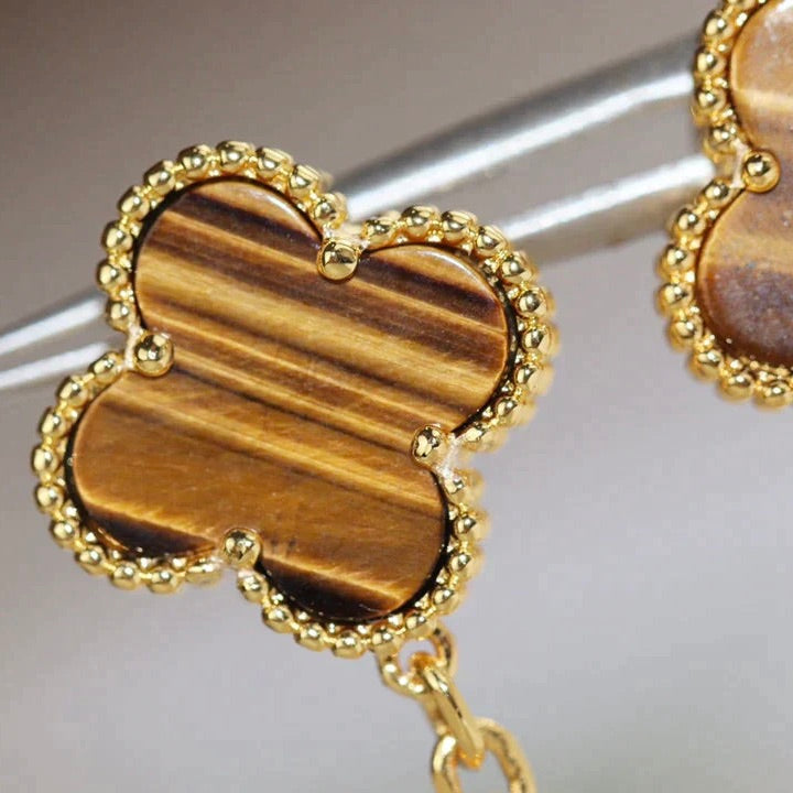 [Elite]CLOVER  2 MOTIF  TIGER EYE CARNELIAN EARRINGS