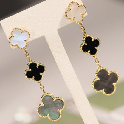 [Elite]CLOVER EARRINGS GOLD ONYX MOP 3 MOTIF