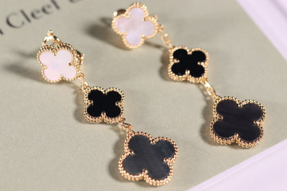 [Elite]CLOVER EARRINGS GOLD ONYX MOP 3 MOTIF