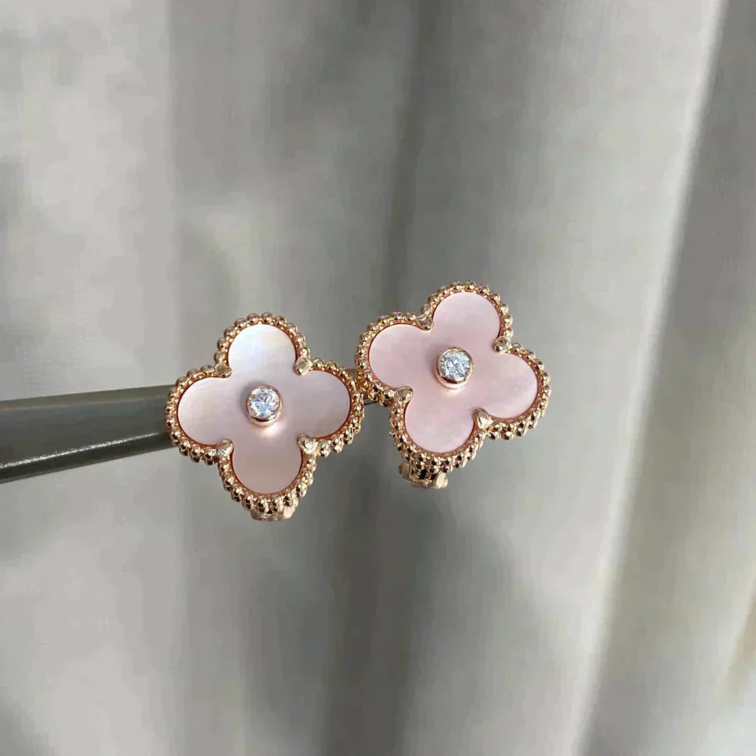 [Elite]CLOVER MEDIUM 1 MOTIFS  PINK MOP DIAMOND EARRINGS