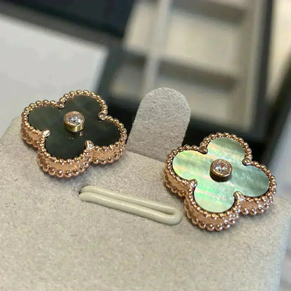 [Elite]CLOVER MEDIUM 1 MOTIFS GRAY MOP  DIAMOND EARRINGS