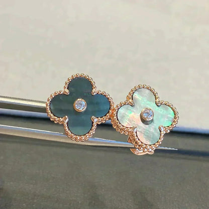[Elite]CLOVER MEDIUM 1 MOTIFS GRAY MOP  DIAMOND EARRINGS