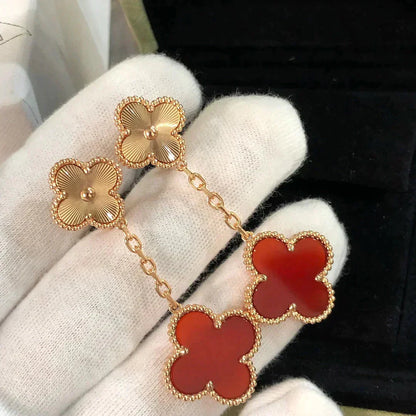 [Elite]CLOVER 2 MOTIF  LASER CARNELIAN EARRINGS