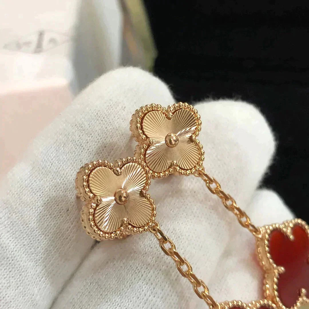 [Elite]CLOVER 2 MOTIF  LASER CARNELIAN EARRINGS