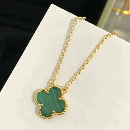 [Elite]CLOVER 15MM MALACHITE SINGLE FLOWER  NECKLACE