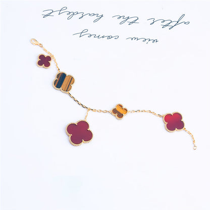 [Elite]CLOVER BRACELET 5 MOTIFS CARNELIAN TIGER EYE