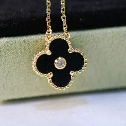 [Elite]CLOVER 15MM DIAMOND ONYX NECKLACE