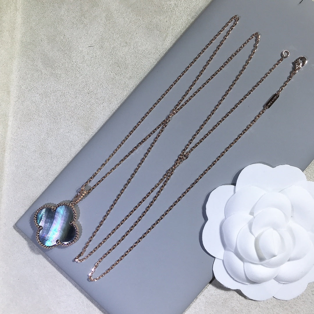[Elite]CLOVER 25MM GOLD DARK MOP BIG CLOVER NECKLACE