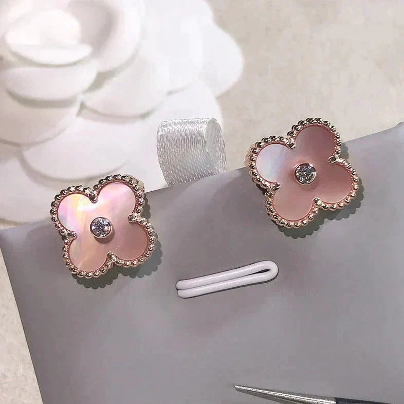 [Elite]CLOVER MEDIUM 1 MOTIFS  PINK MOP DIAMOND EARRINGS