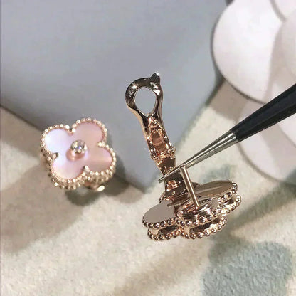 [Elite]CLOVER MEDIUM 1 MOTIFS  PINK MOP DIAMOND EARRINGS