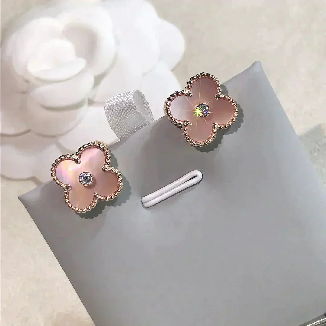 [Elite]CLOVER MEDIUM 1 MOTIFS  PINK MOP DIAMOND EARRINGS